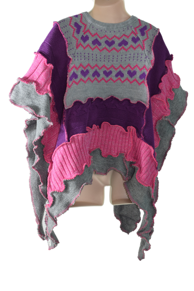 Gray, Purple & Sparkly Pink with Hearts Children's Poncho w/ Arm Warmers