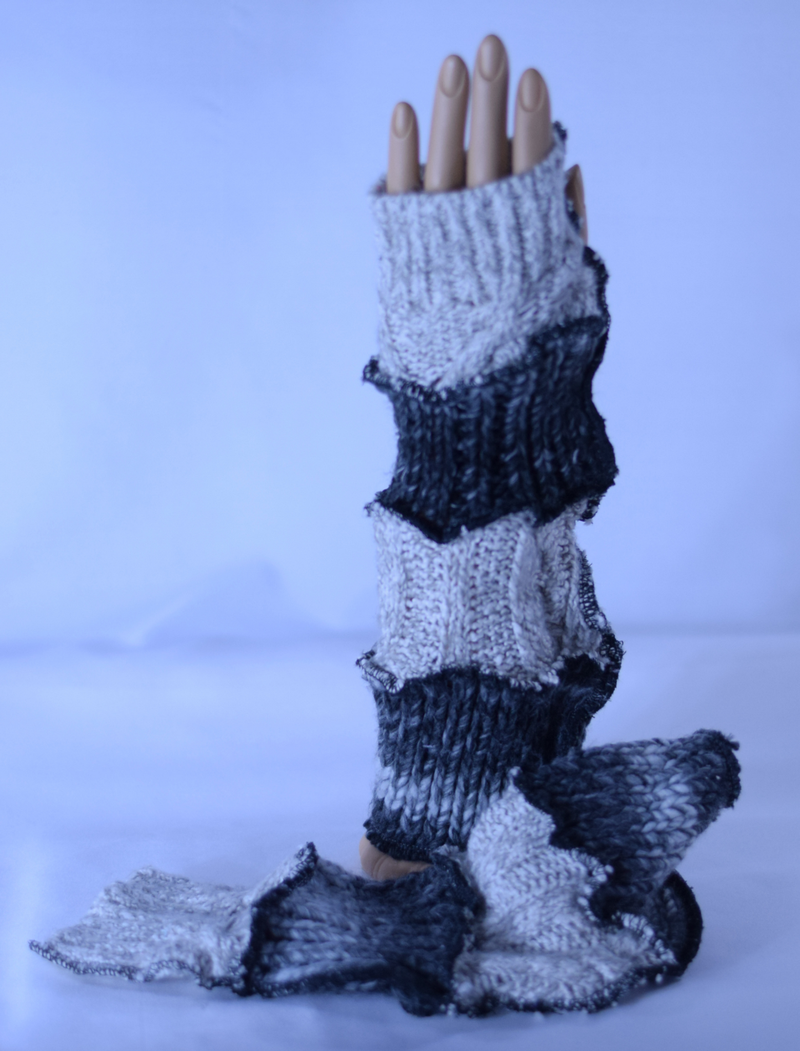 Charcoal gray and light gray knit arm warmers AW 1008 - Unique Spirit Designs