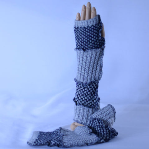 Knit Gray & Navy Blue Arm Warmers - Unique Spirit Designs
