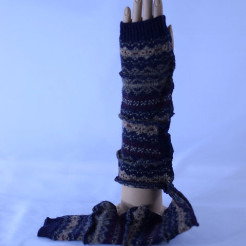 Blue & Brown Wool Patterned Arm Warmers AW1032 - Unique Spirit Designs