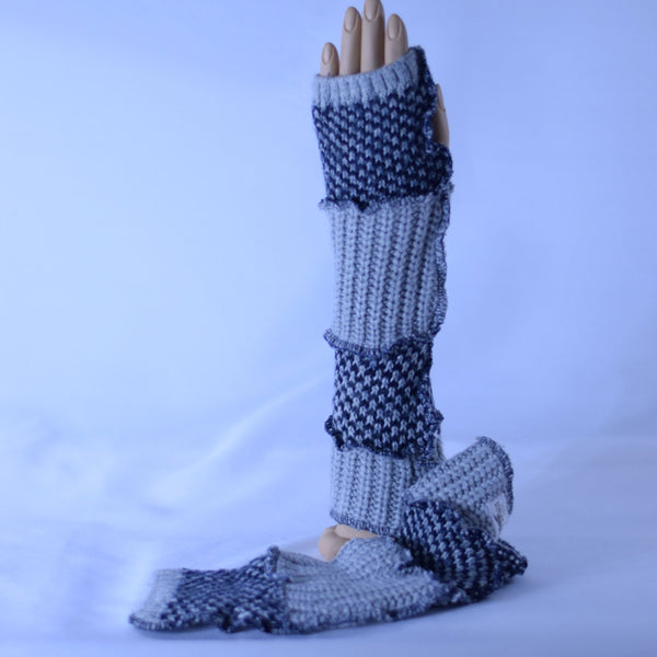 Knit Gray & Navy Blue Arm Warmers - Unique Spirit Designs