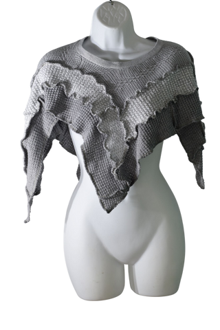 Gray Cropped Poncho with Sparkles