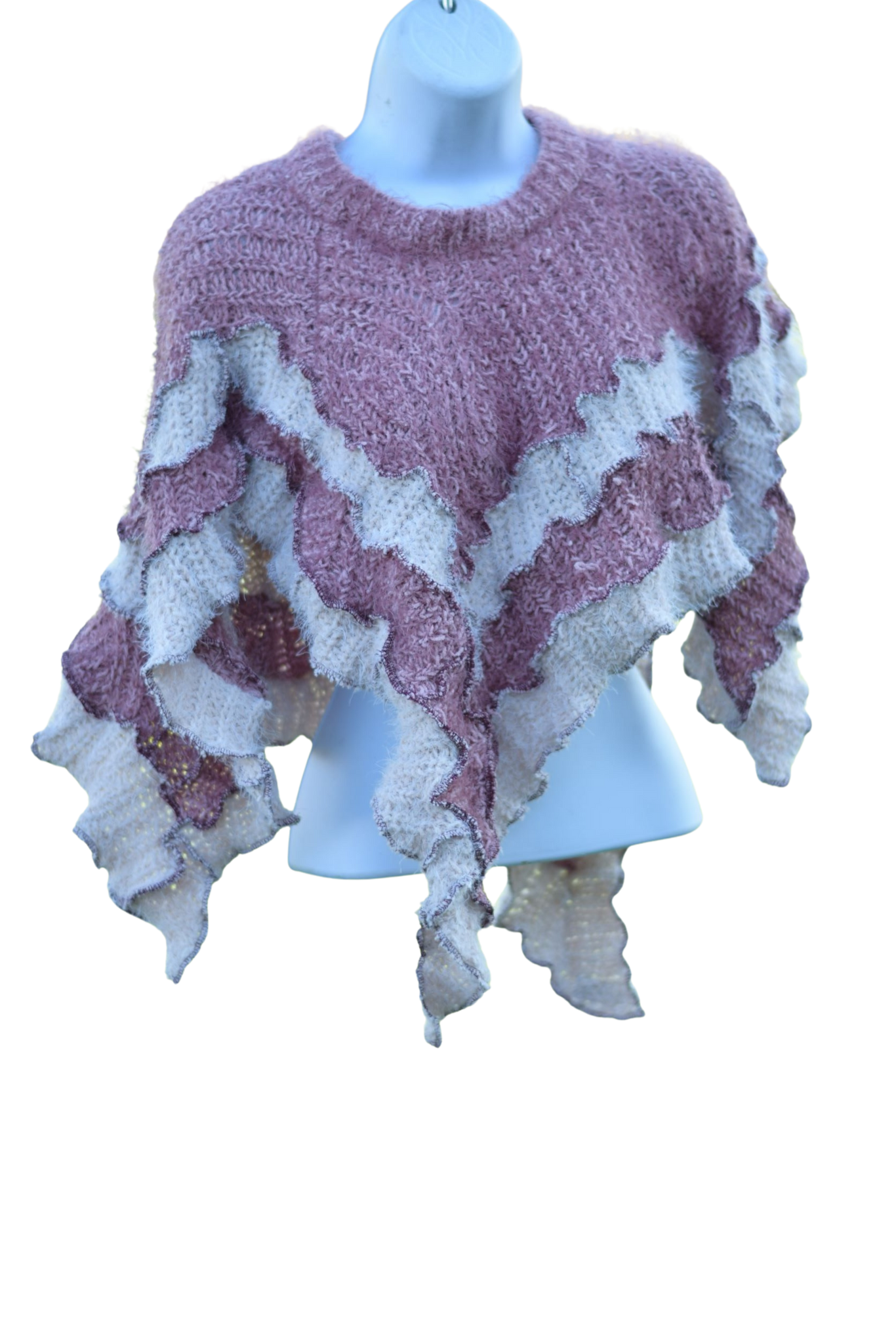Blush Pink and Cream Cropped Adult Poncho Shawl Textured Child Poncho Teen Poncho