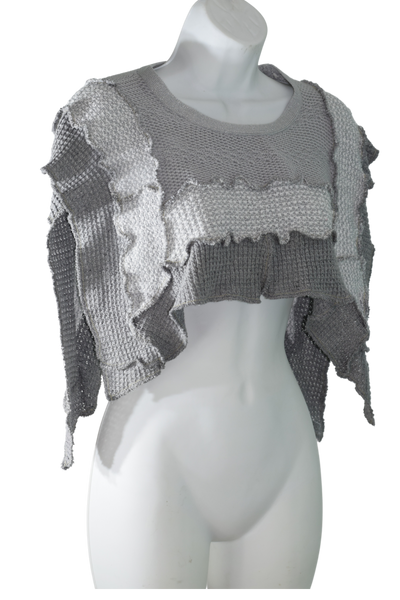 Gray Cropped Poncho with Sparkles