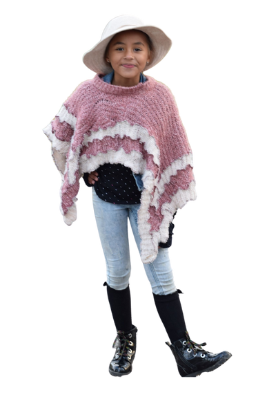 Blush Pink and Cream Cropped Adult Poncho Shawl Textured Child Poncho Teen Poncho