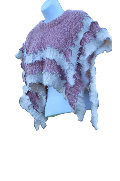 Mauve Blush Pink  & Cream Cropped Kid's Poncho