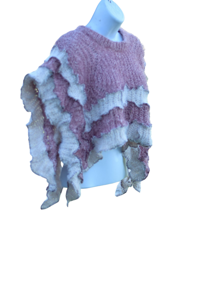 Mauve Blush Pink  & Cream Cropped Kid's Poncho